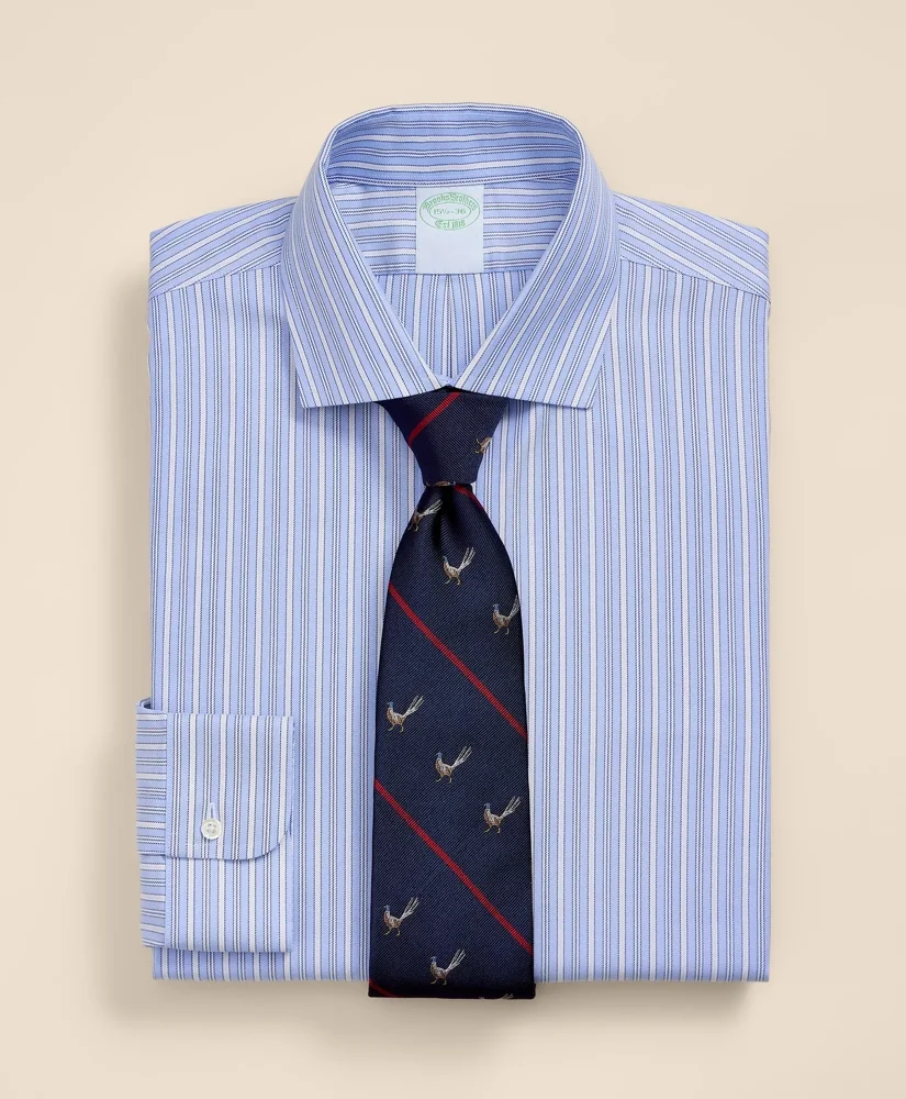 Brooks Brothers Explorer Collection Non-Iron Twill English Spread Collar, Striped Dress Shirt - 1