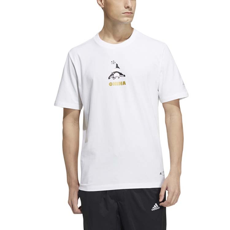 Men's adidas Panda Printing Round Neck Short Sleeve White T-Shirt HS4397 - 2