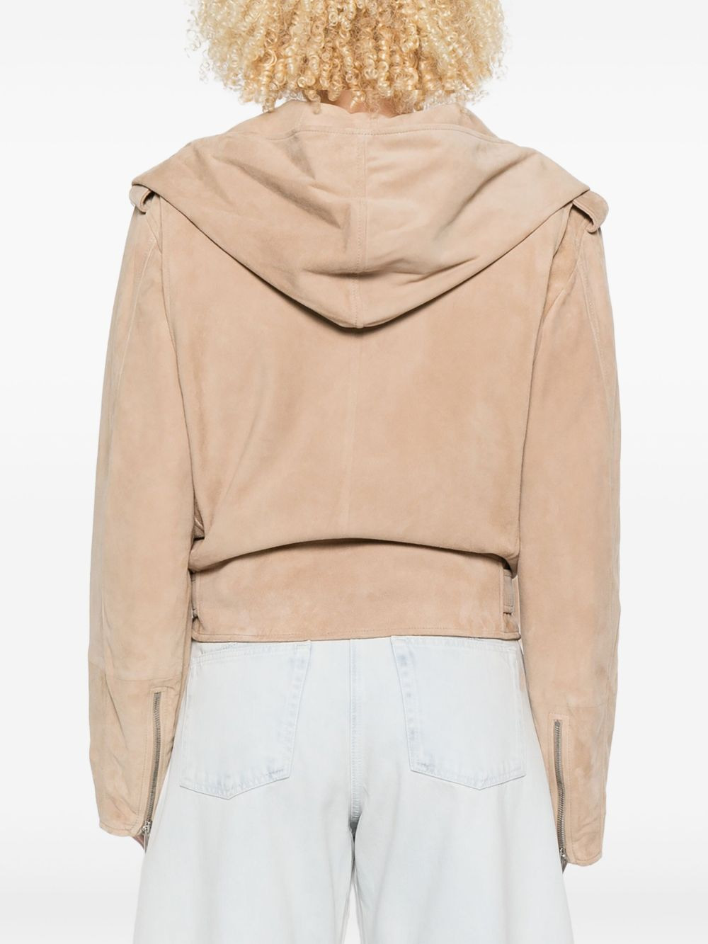 hooded belted suede jacket - 4