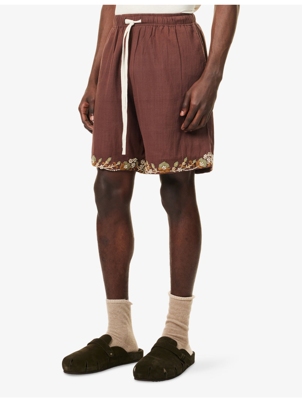 Floral Embroidered Cotton Shorts - 3