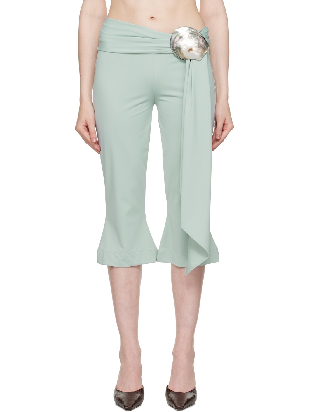 Blue Shell Belt Capri Trousers - 1