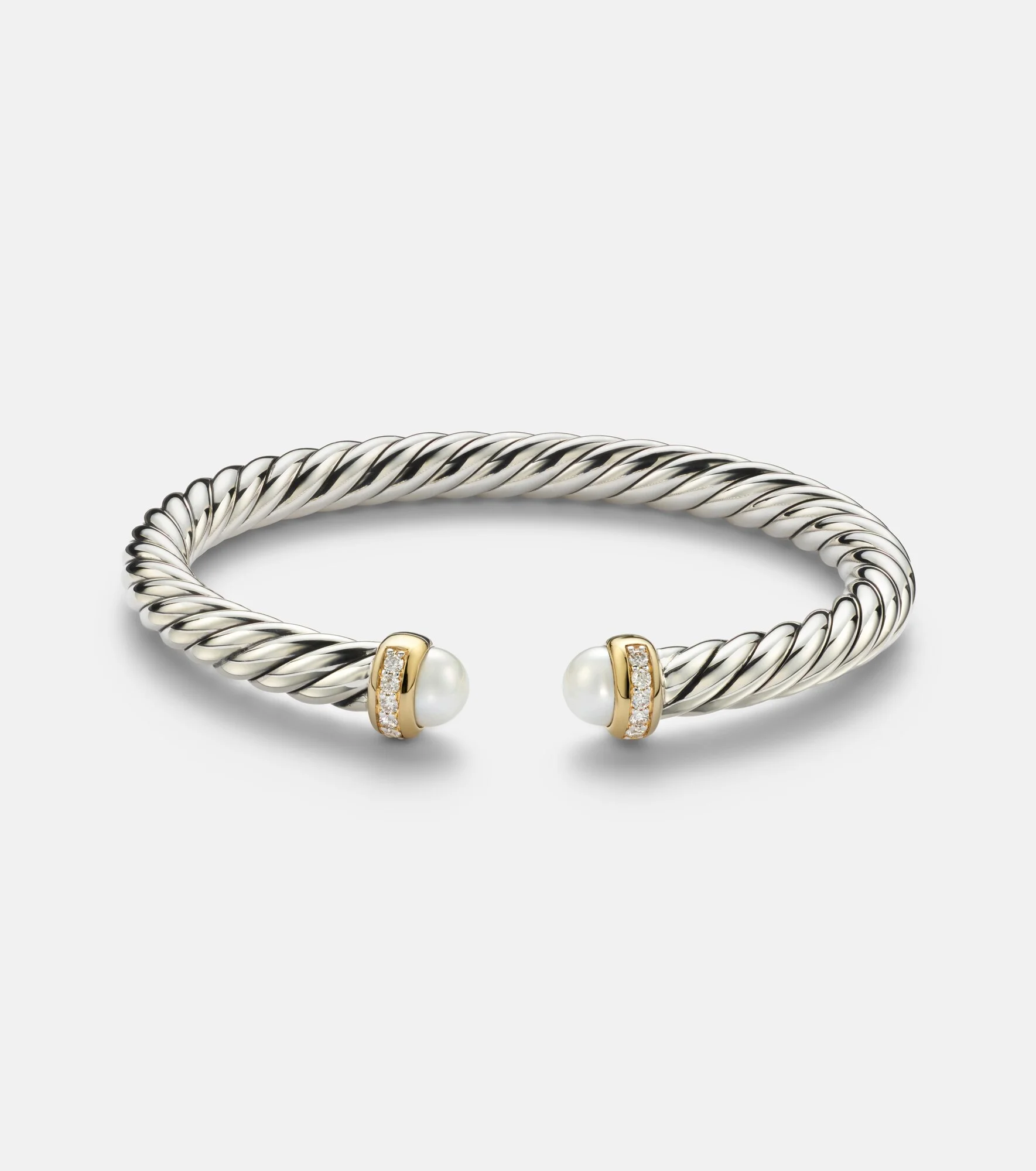 Cable Flex® sterling silver and 14kt gold cuff bracelet with diamonds and pearls - 1