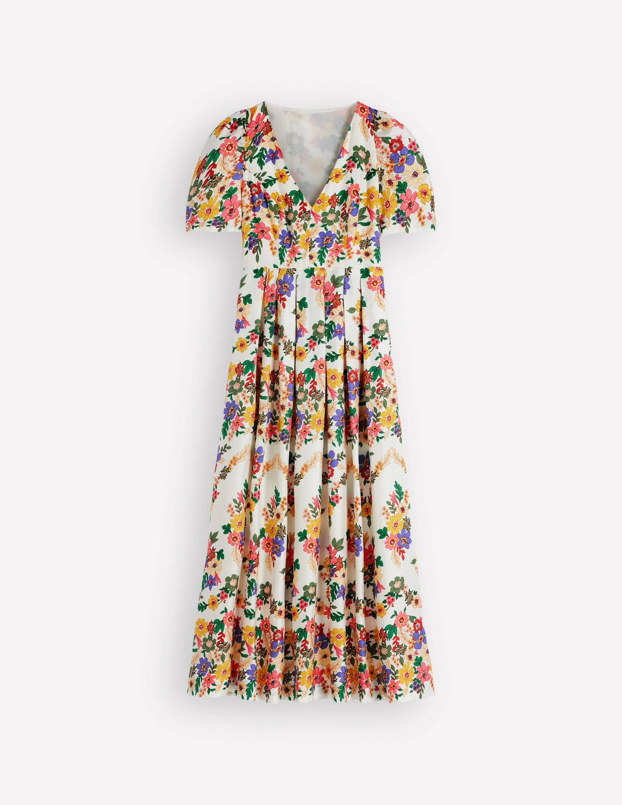 Pleat V-neck Dress-Multi Meadow Flowers - 1