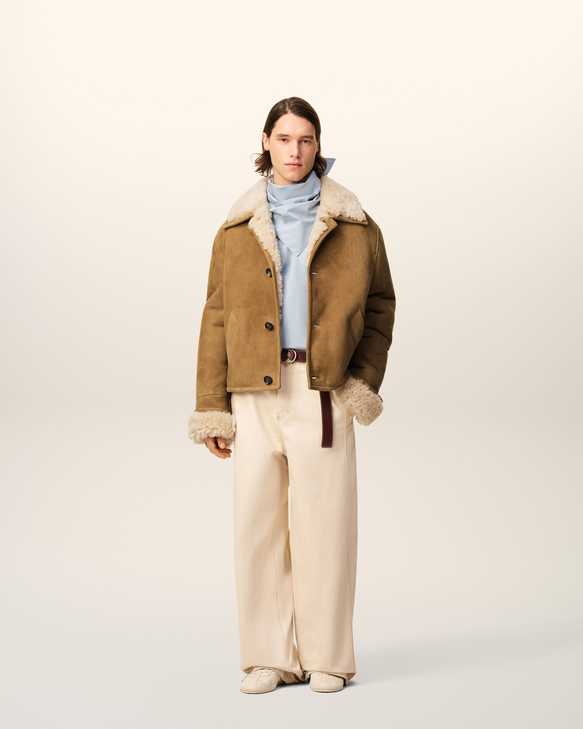 BROWN SHEARLING BUTTONNED JACKET - 2