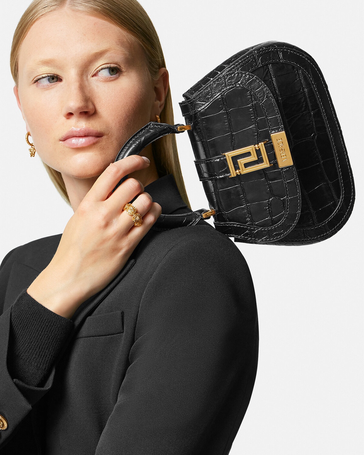 Croc-Effect Greca Goddess Mini Bag - 4