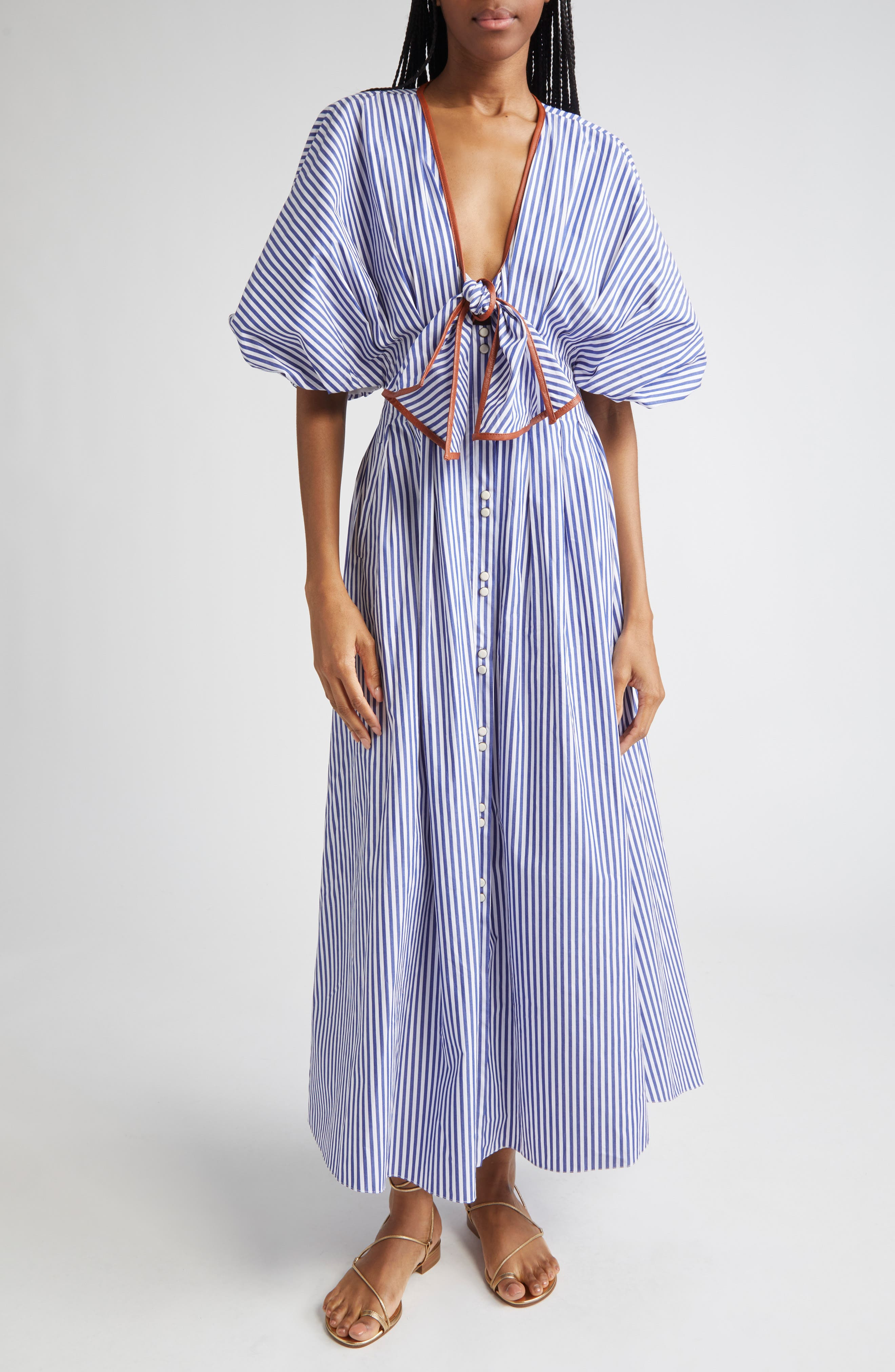 Johanna Ortiz Endless Spring Tie Front Cotton Dress in Off White /Blue at Nordstrom - 1