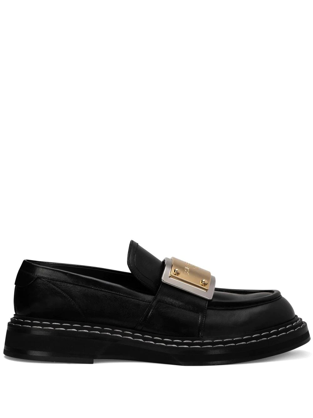 logo plaque leather loafers - 1