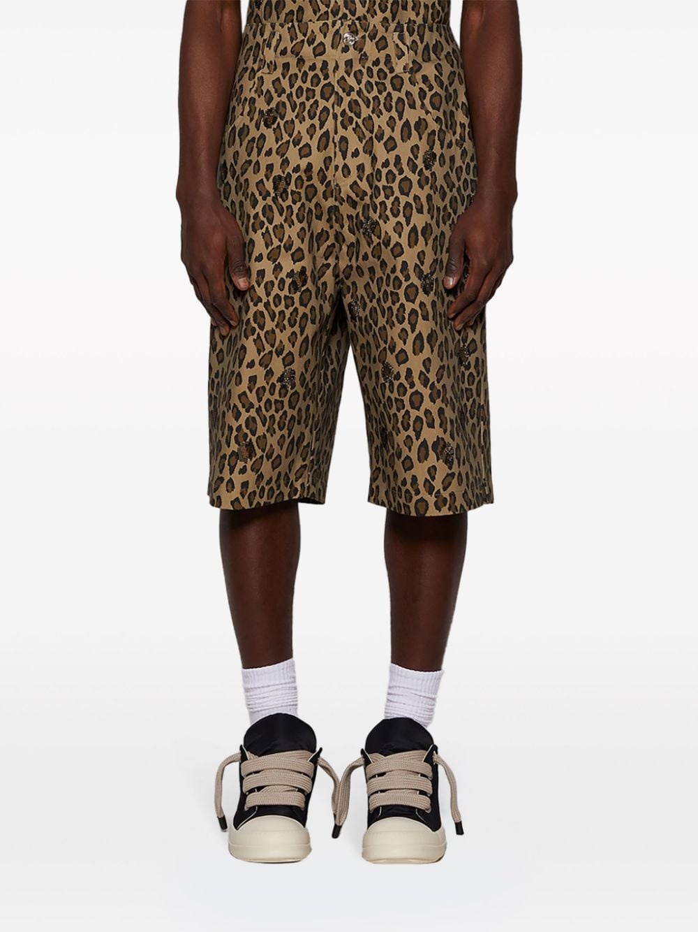 leopard-print cotton shorts - 3