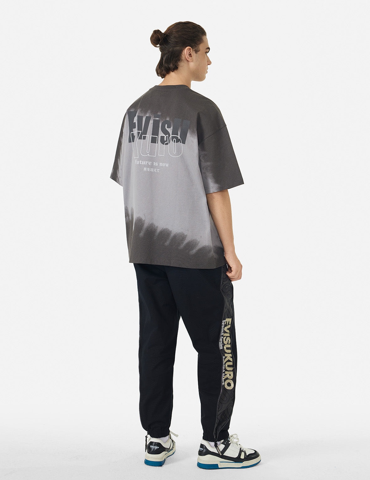 Tie-dye Logo and Slogan Print Oversized T-shirt - 4