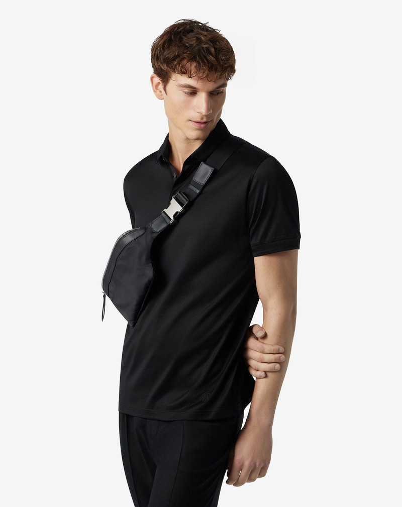 CORNELIANI Black button-up polo shirt in lisle cotton outlook