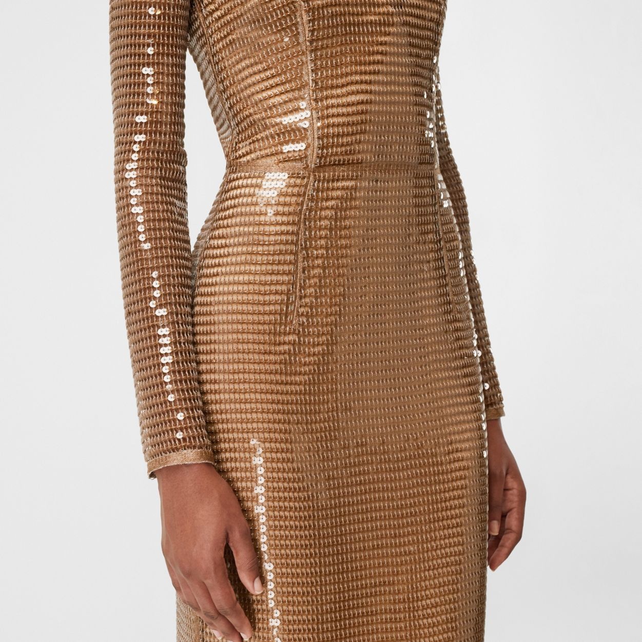 Sequinned Mesh and Silk Turtleneck Dress - 5