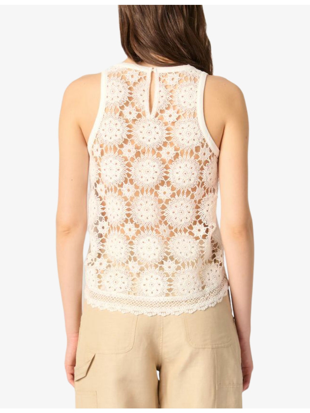 Round-Neck Crochet-Back Cotton Vest - 4