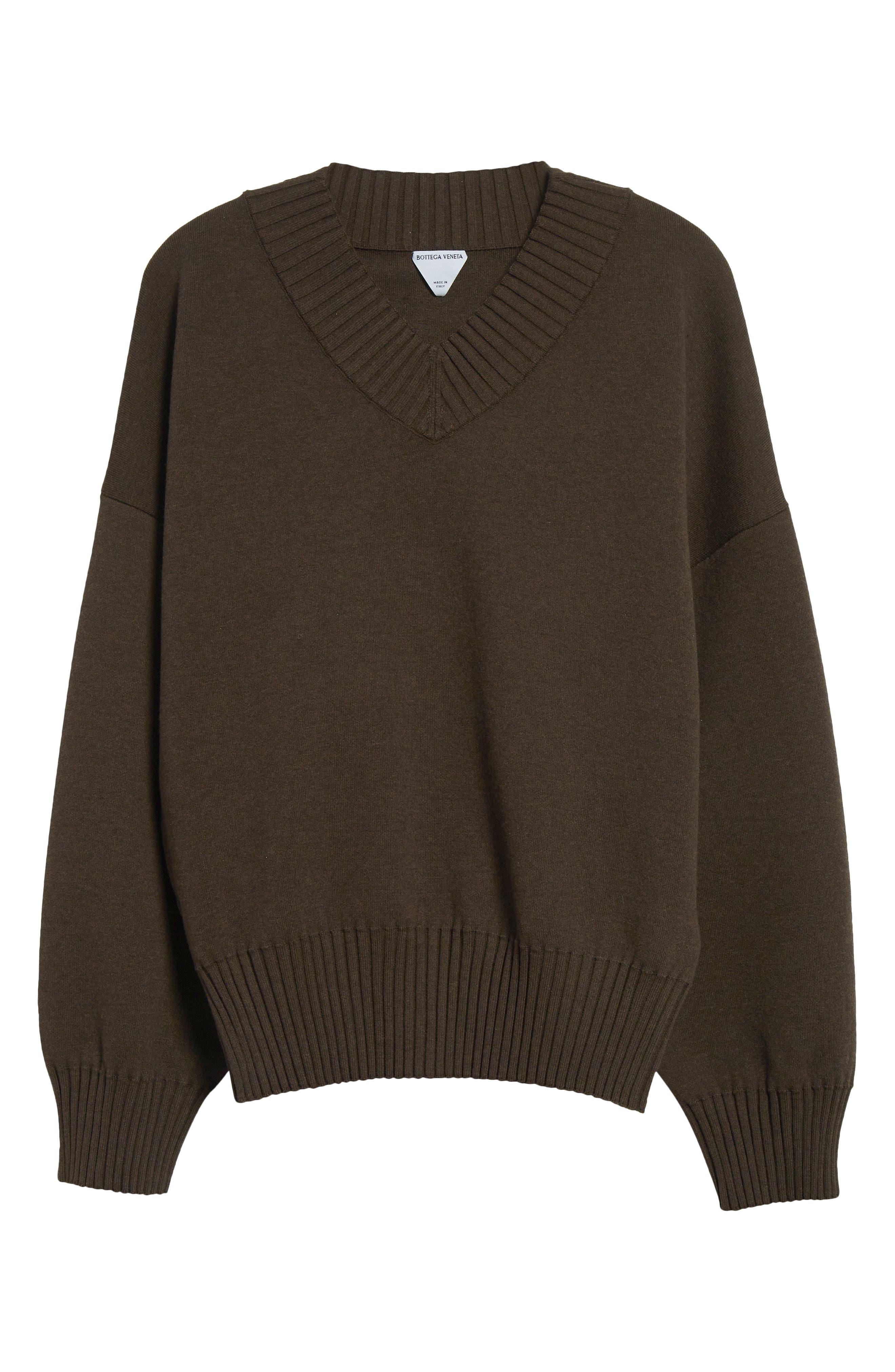 Bottega Veneta Relaxed Fit Double Cotton Blend V-Neck Sweater in 2164 Dark Chestnut at Nordstrom - 6