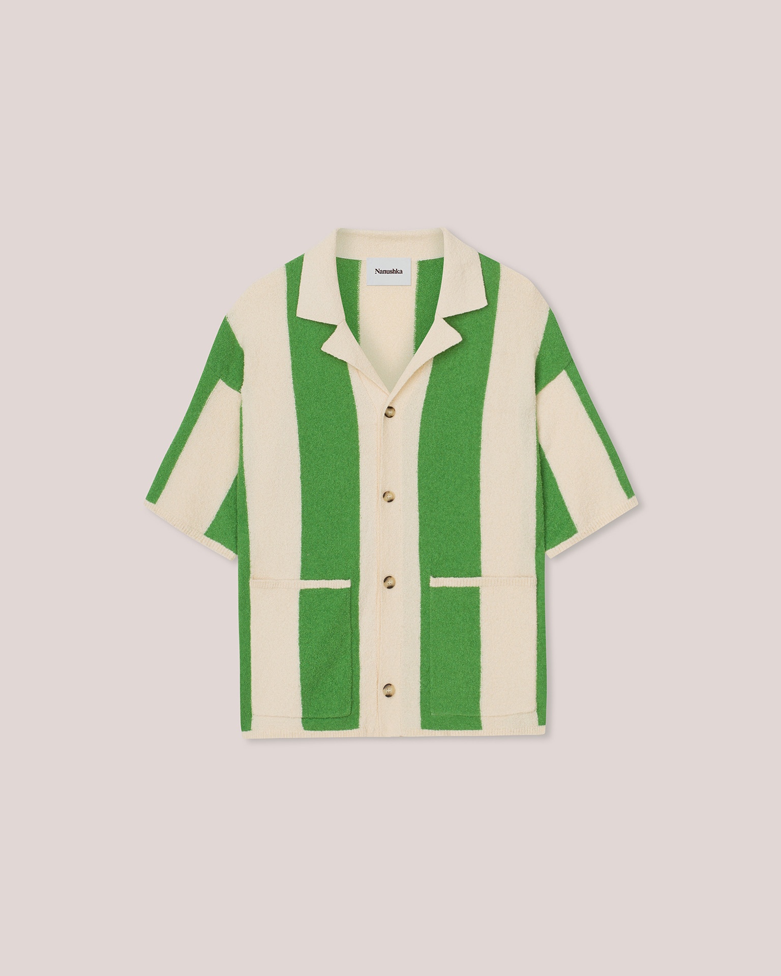 JEFF - Terry-knit button-down knit - Creme/green - 1