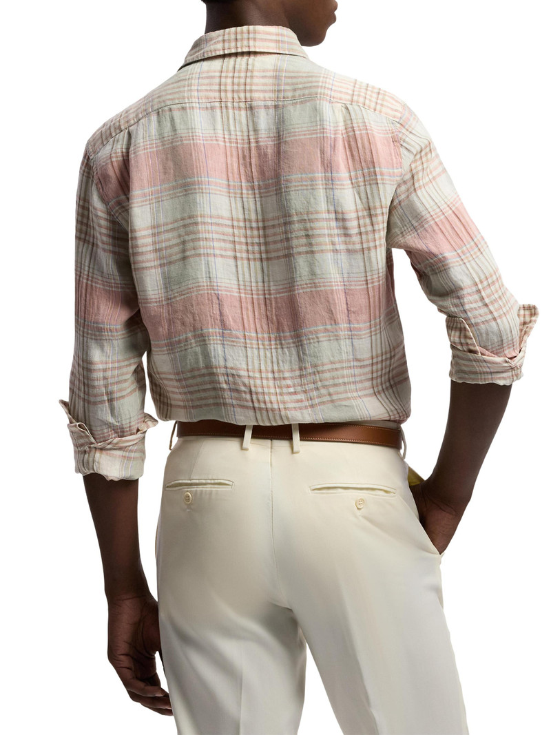 Men's Plaid Linen Long-Sleeve Sport Shirt - Raspberry 4