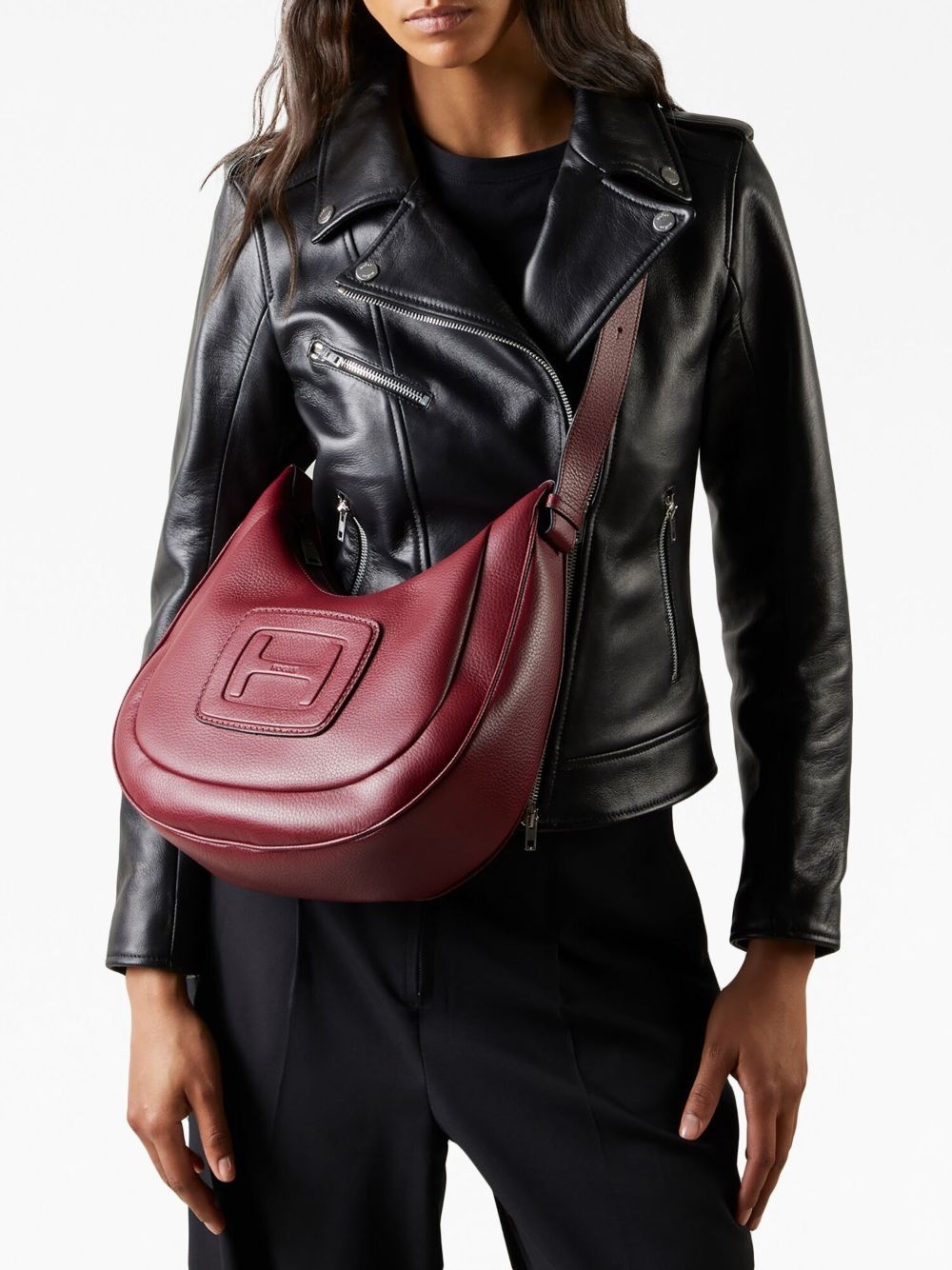 logo-embossed leather shoulder bag - 2