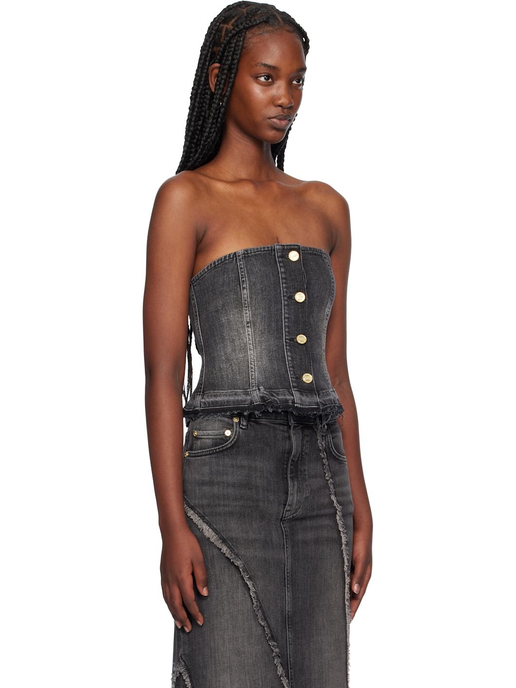 Black Washed Denim Top - 2