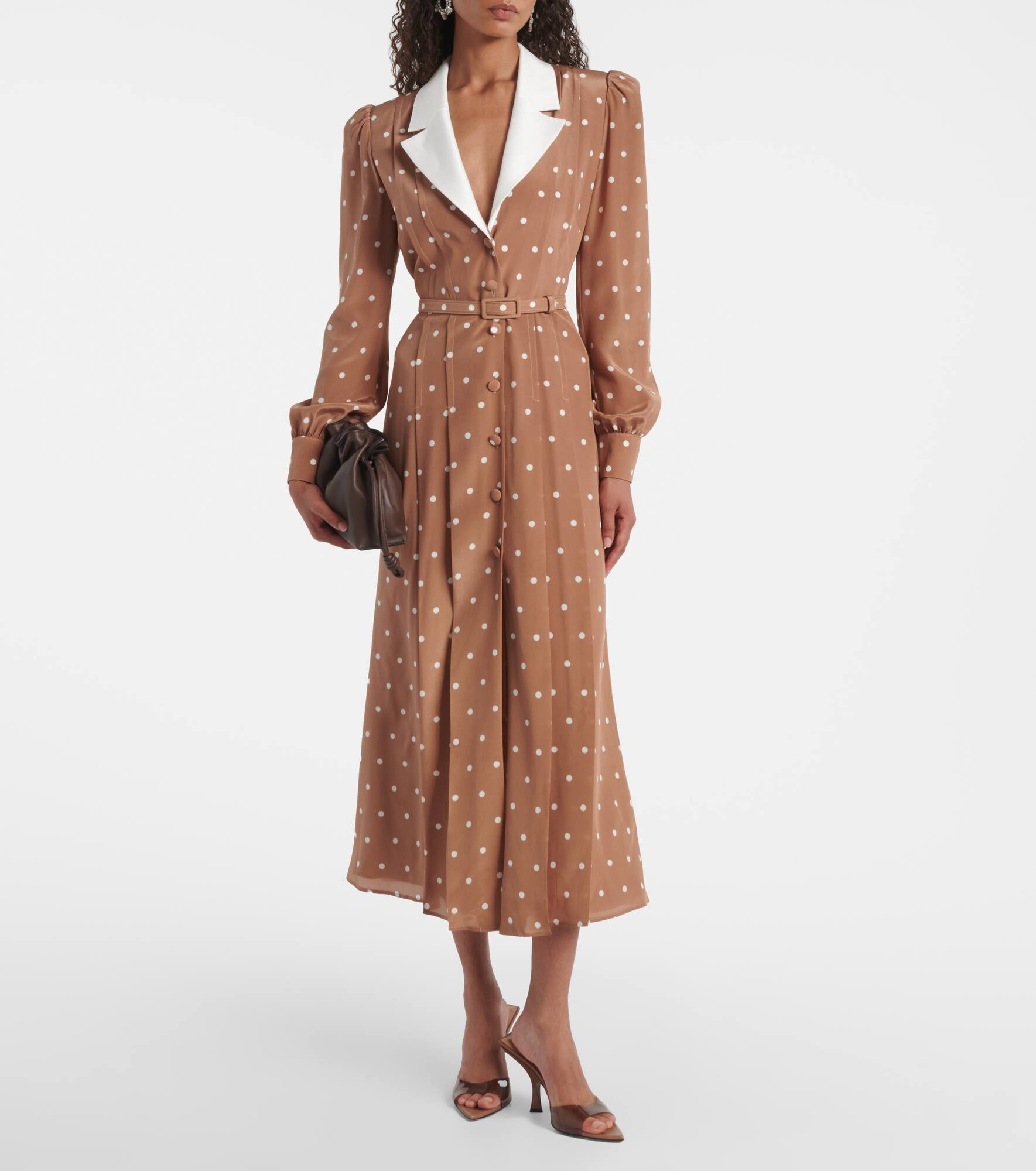 Polka-dot silk satin shirt dress - 2