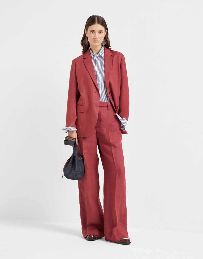 Dyed hemp and linen gabardine loose trousers with monili 4