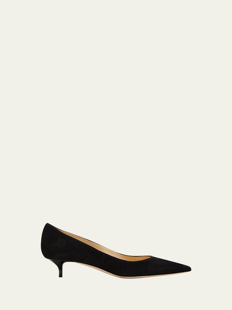 Amelia Suede Kitten-Heel Pumps, Black 1