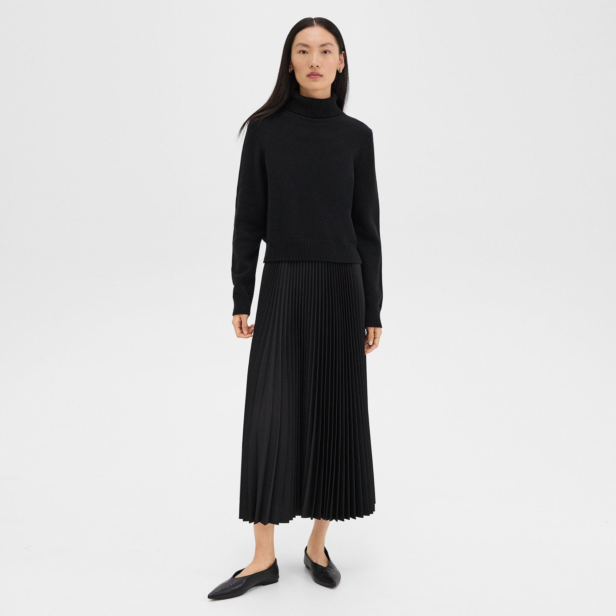 Pleated Combo Dress in Stretch Wool-Blend - 2