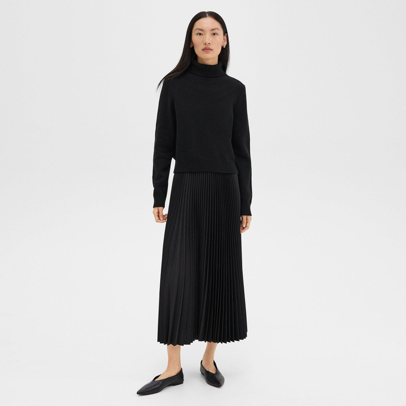 Pleated Combo Dress in Stretch Wool-Blend 2