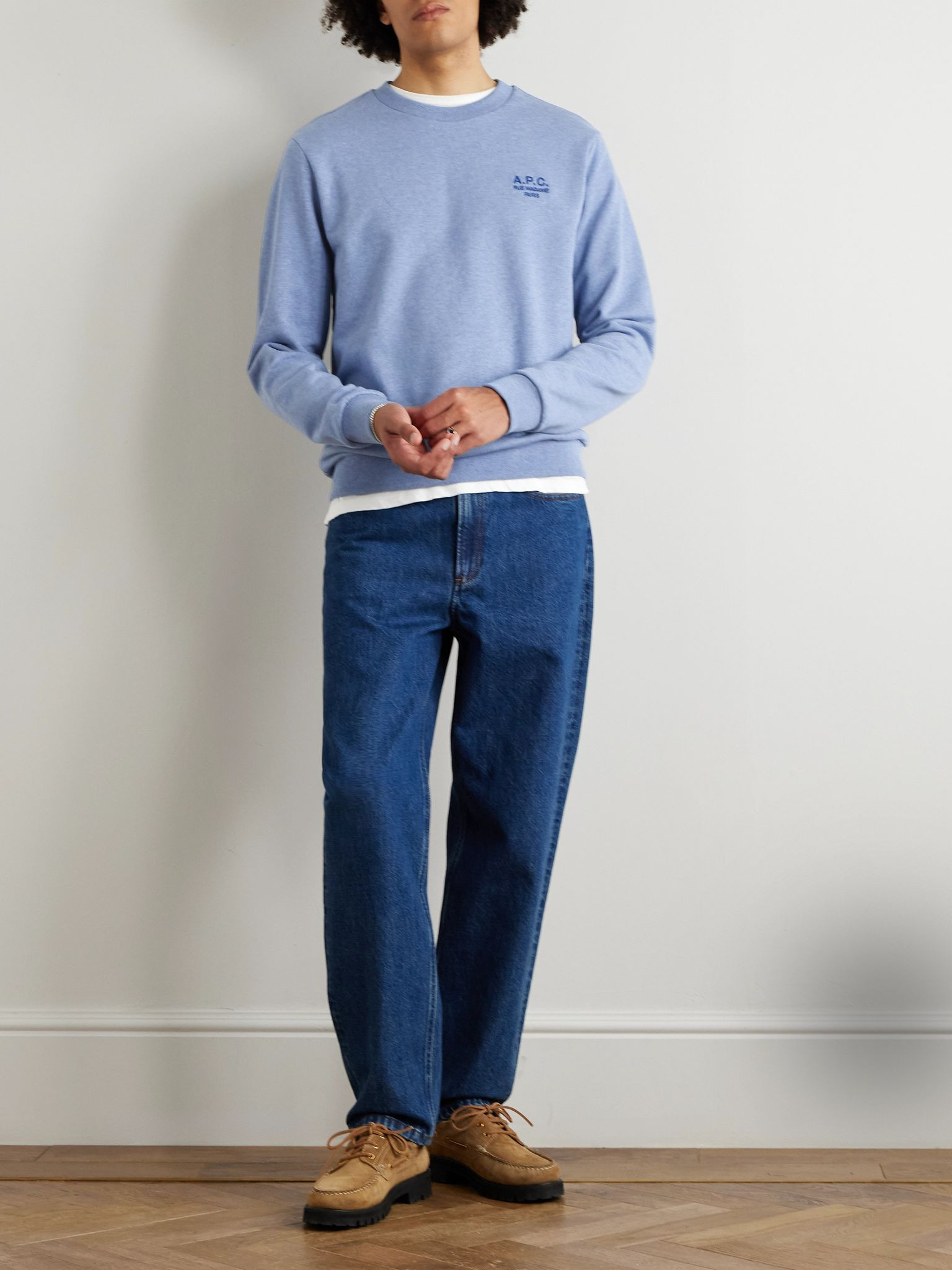 Logo-Embroidered Cotton-Blend Jersey Sweatshirt Blue - 2