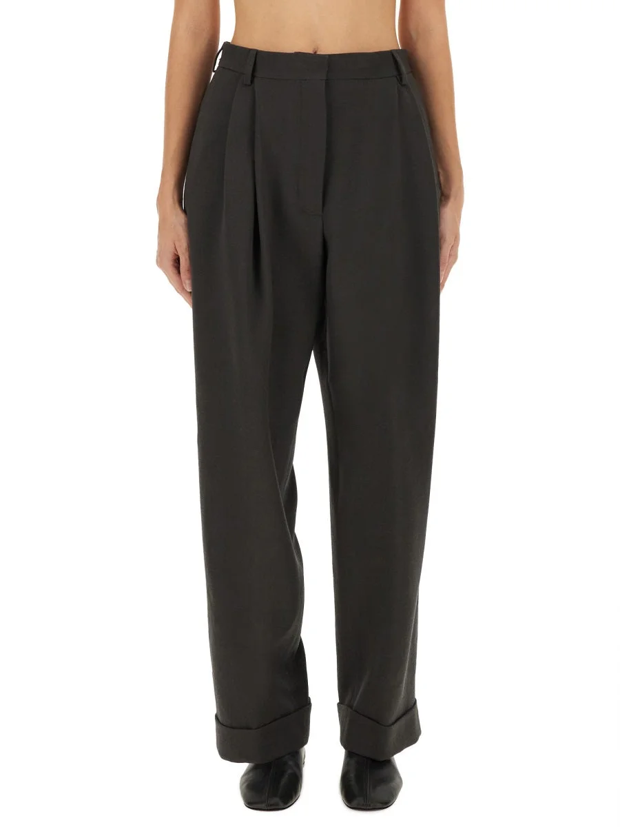 DRIES VAN NOTEN Wide-leg Trousers Made of Wool Drill - 1