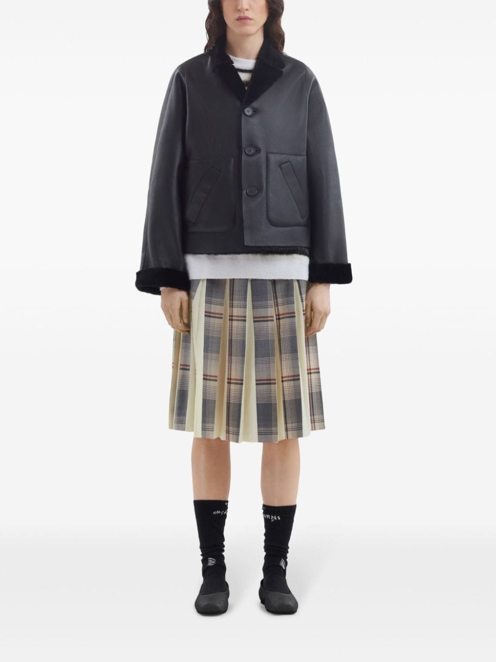 shearling-trim leather jacket - 3