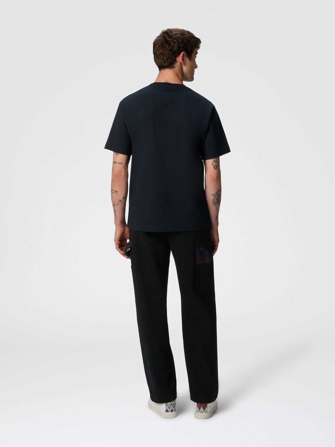 Cotton crewneck T-shirt with gradient zig zag insert - 3