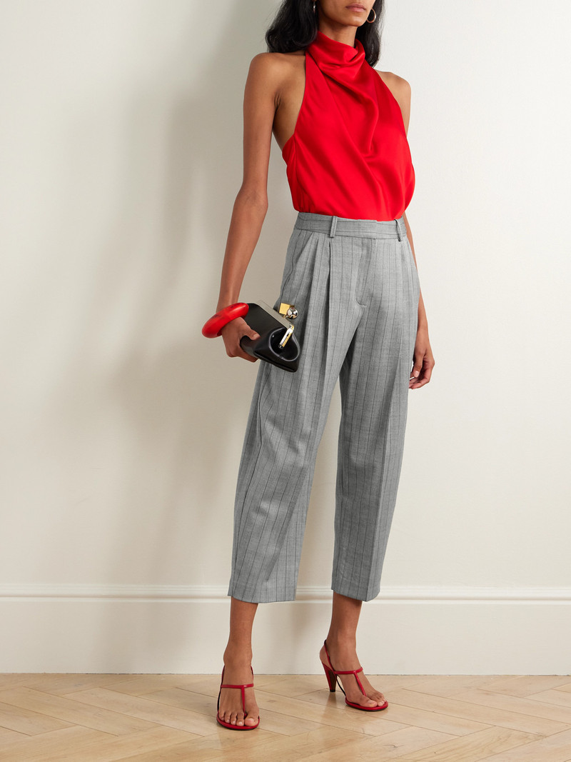 Stella McCartney Cropped Pleated Pinstriped Wool-blend Twill Tapered Pants outlook