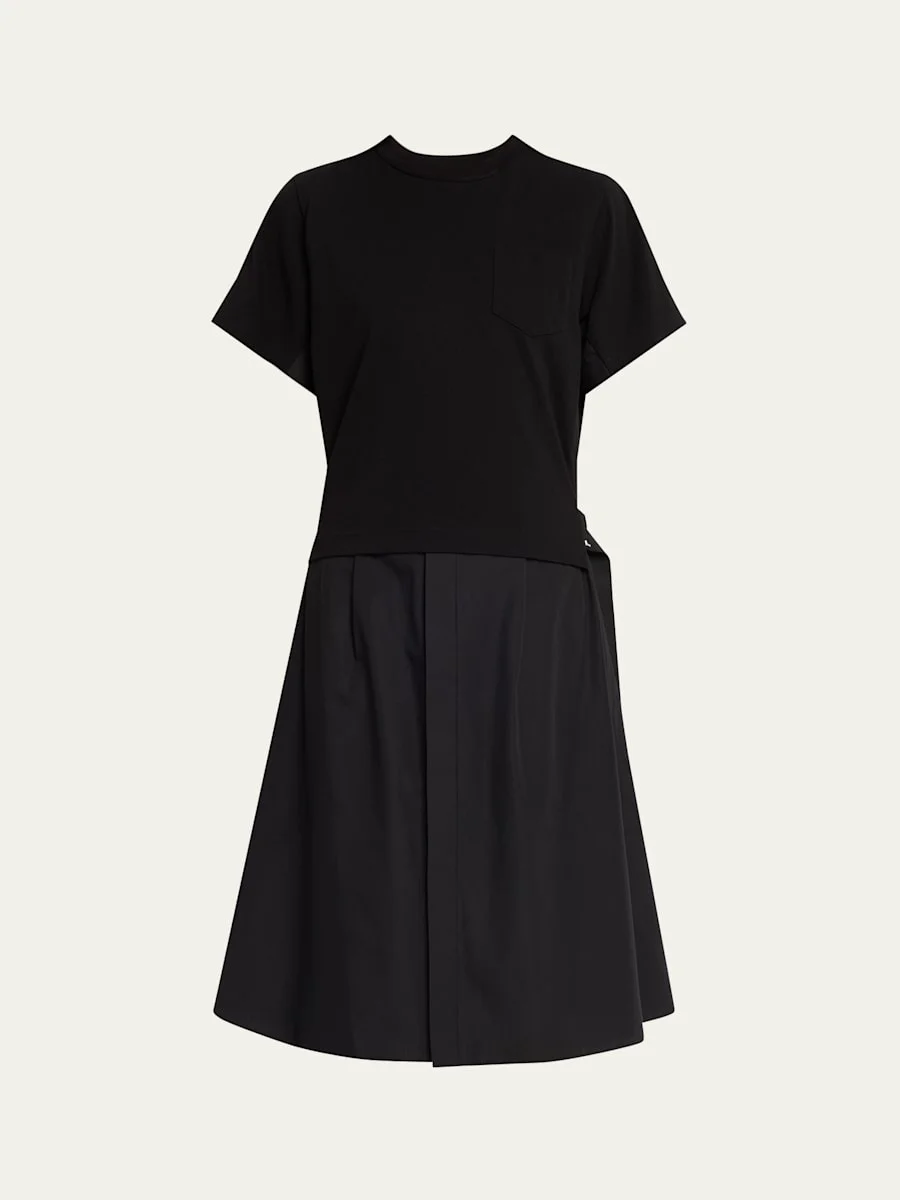 Cotton Poplin x Knit Shirtdress - 1