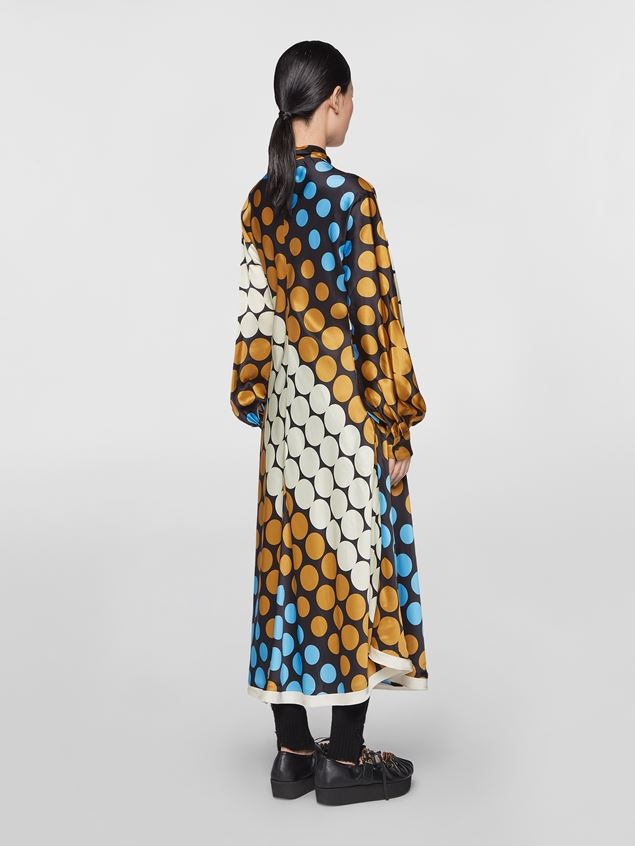 POP POIS PRINT VISCOSE SATIN DRESS WITH LAVALLIÈRE COLLAR - 3