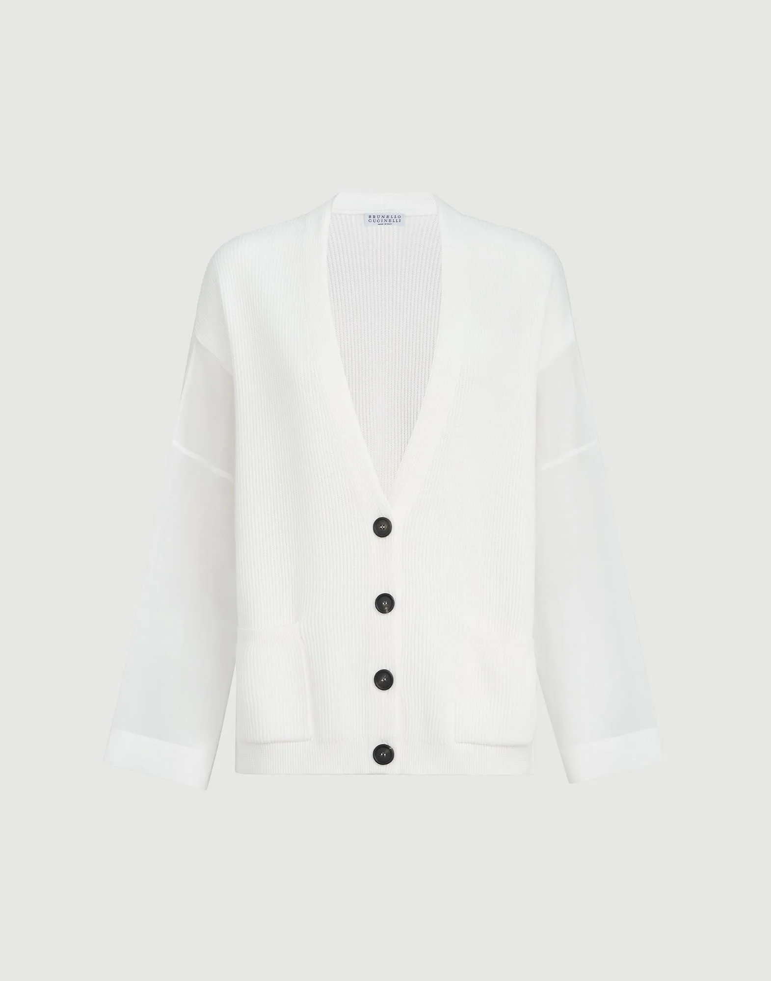 Cotton ribbed cardigan with organza sleeves - 1