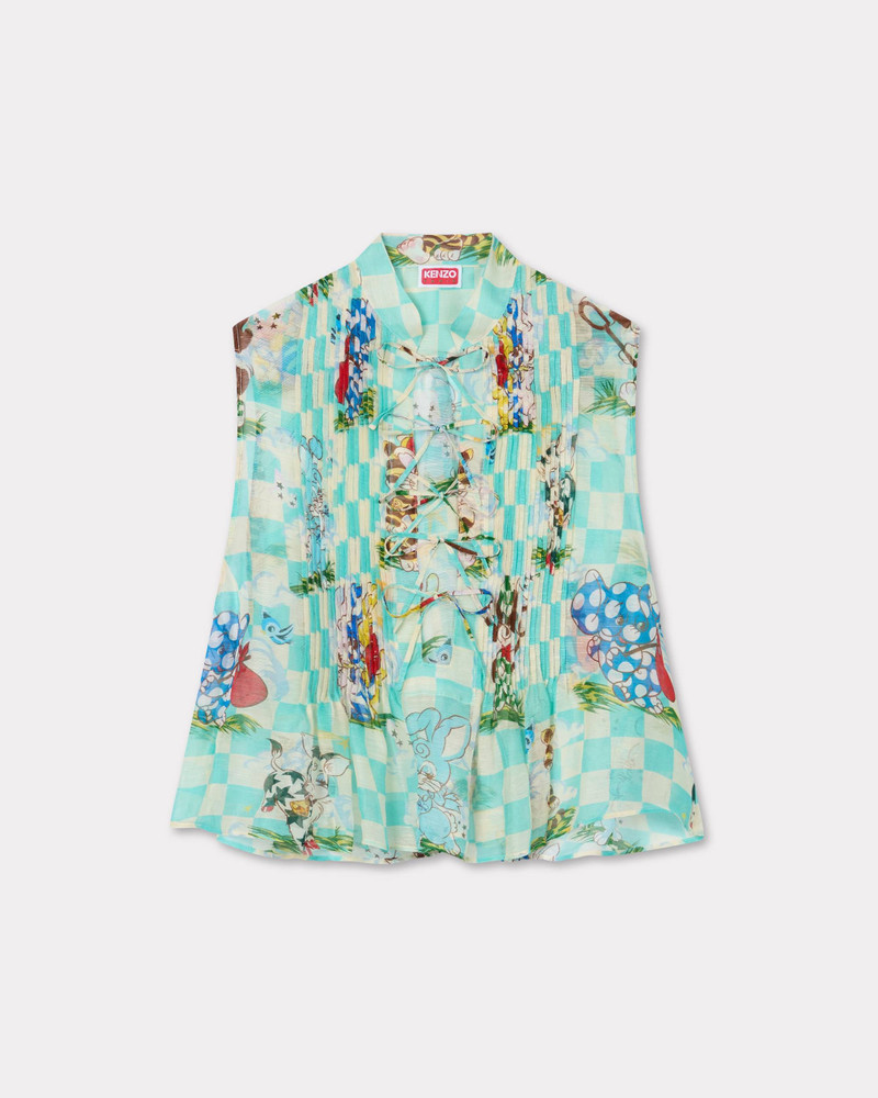 'KENZO Cartoon' sleeveless top in mixed silk linen 1