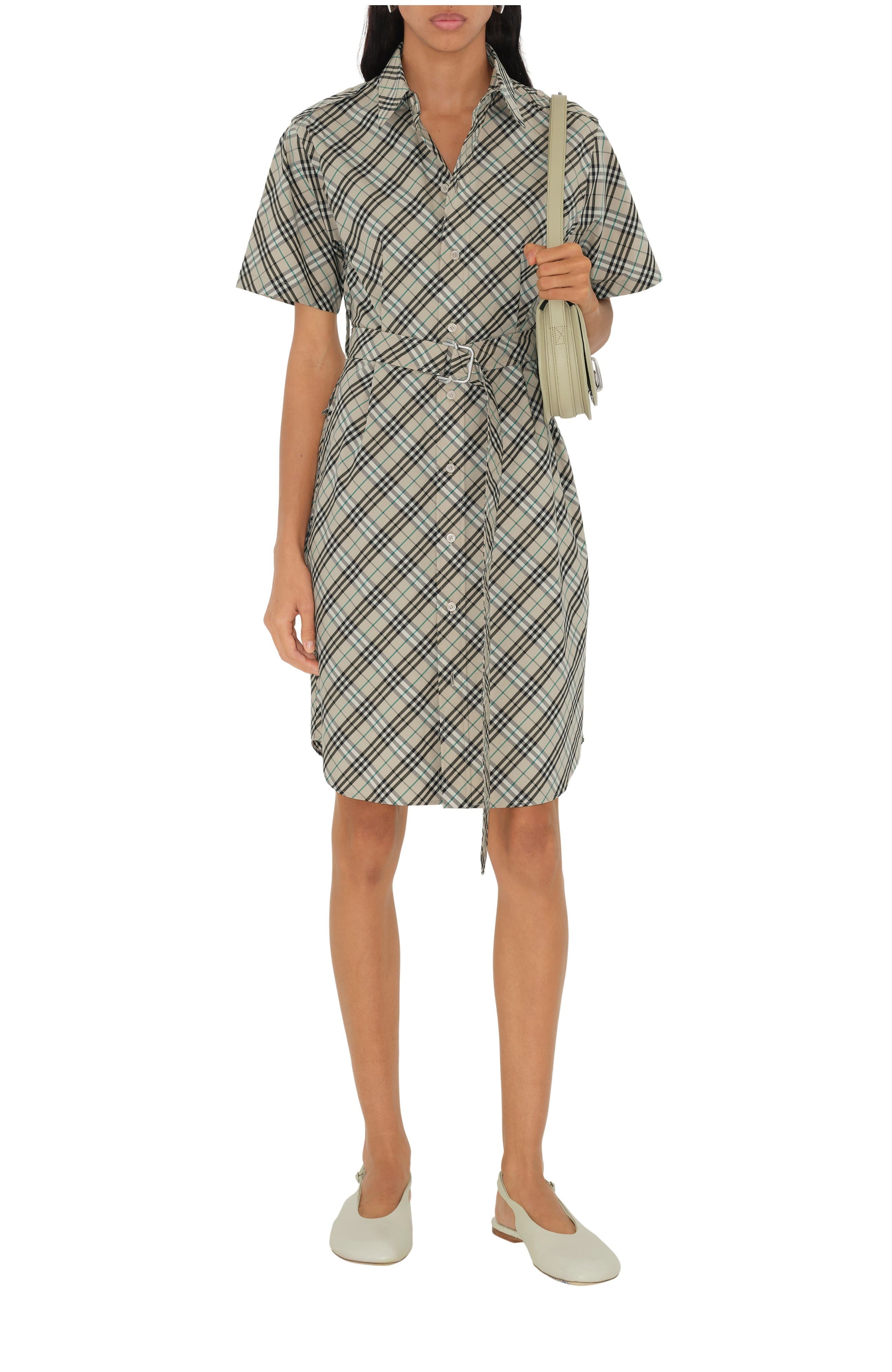 burberry Check Cotton Shirt Dress in Husk at Nordstrom - 1