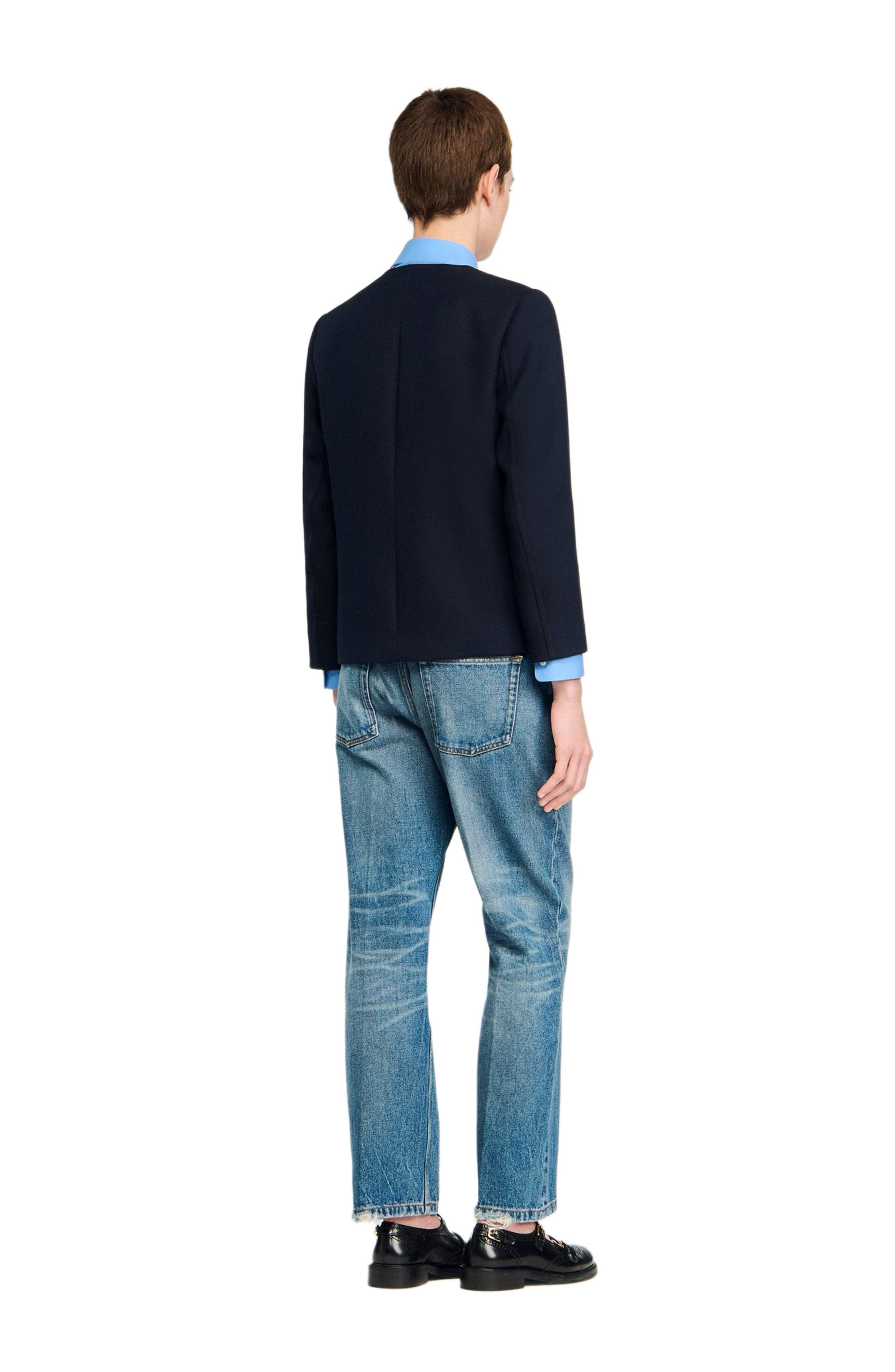 SANDRO Round collar jacket in Navy Blue at Nordstrom - 3
