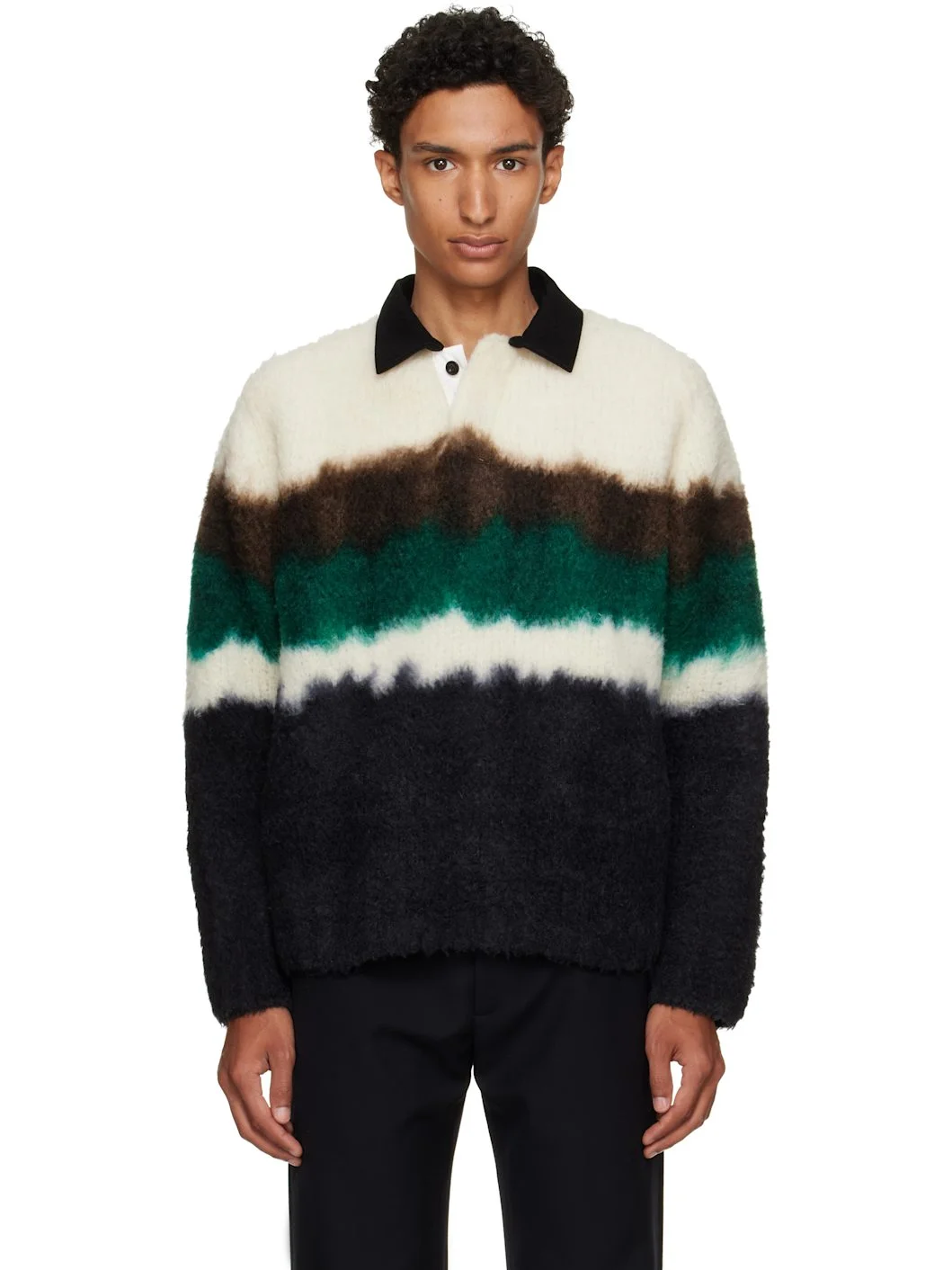 Black & Off-White Chusen-Dyed Knit Polo - 1