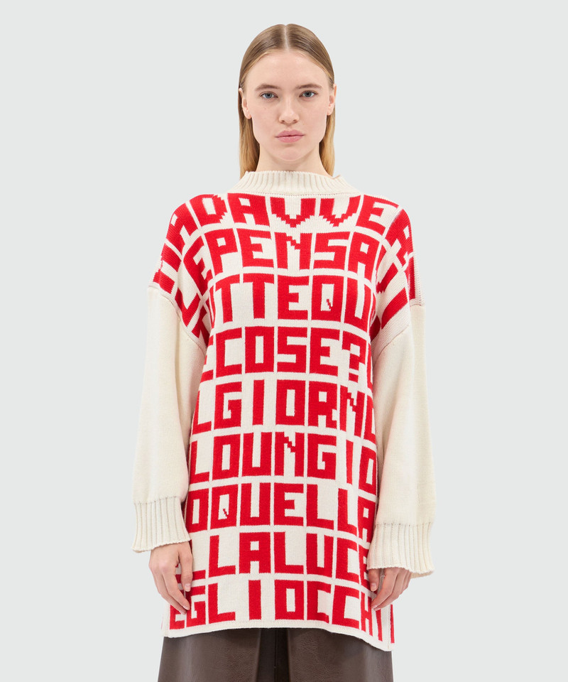 MSGM Caterina Frongia x MSGM cream jacquard sweater with red lettering outlook
