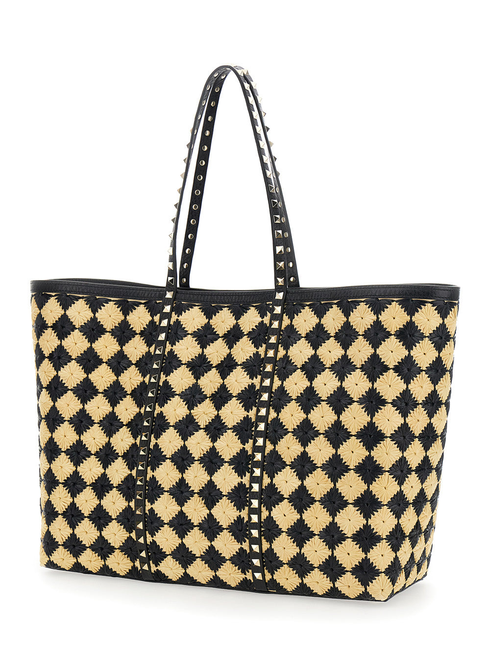 Valentino Garavani Women Beige Shopper With All-Over Diamond Pattern And Applied Rockstud Studs In S - 2