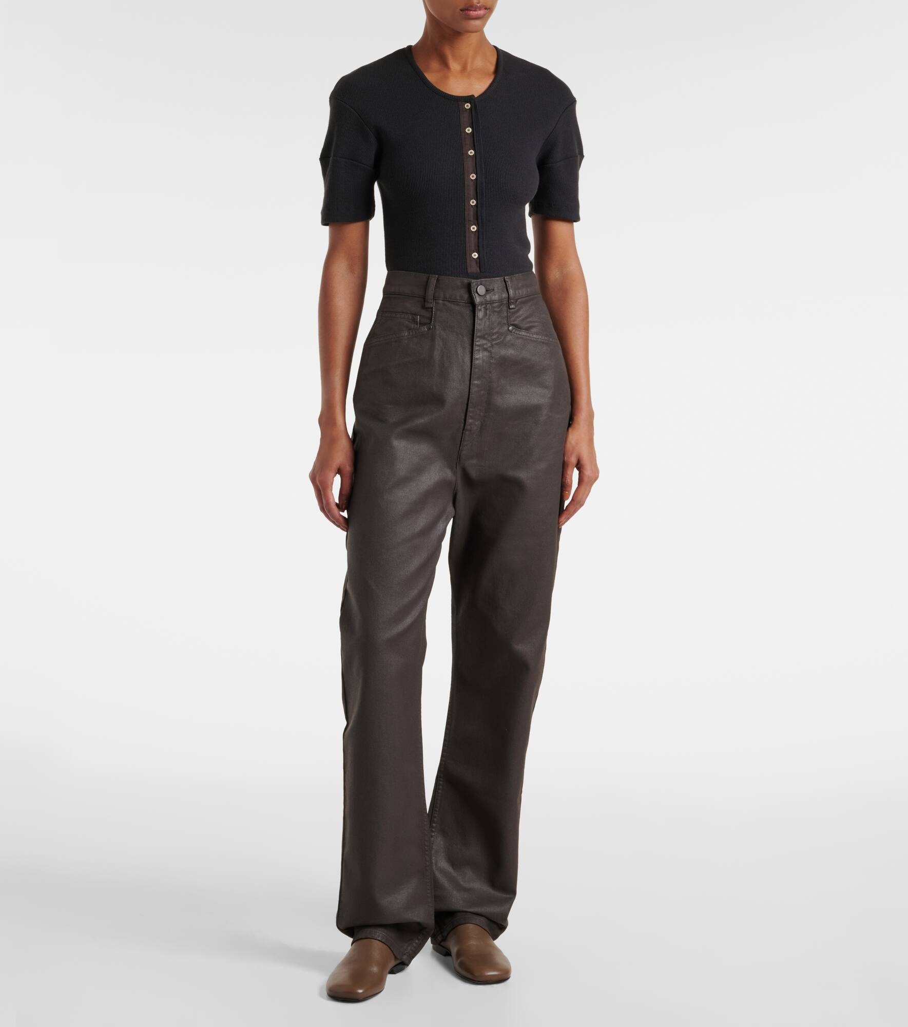 High-rise cotton wide-leg pants - 7