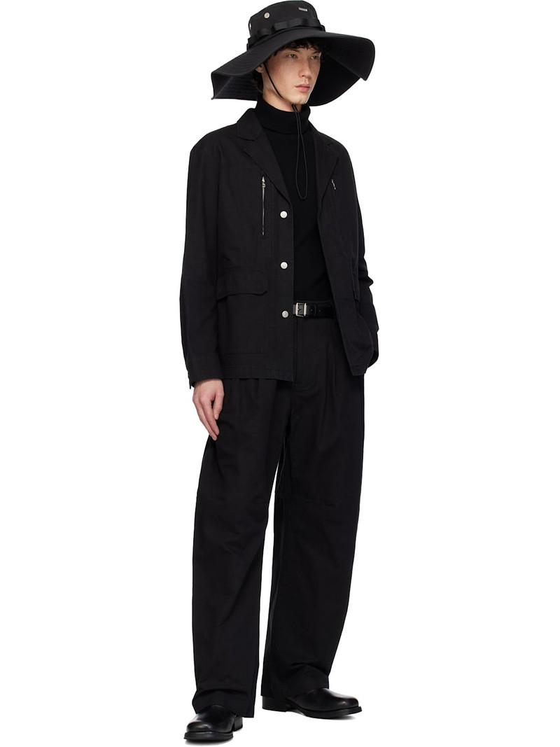 AFTER PRAY Black Curved Two Tuck Cotton Trousers outlook