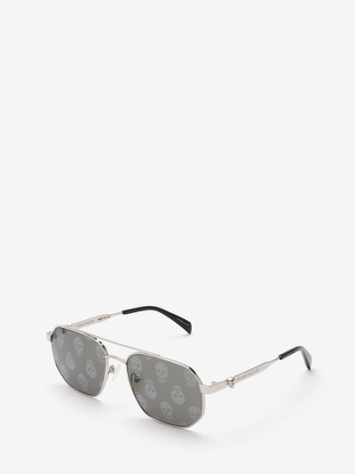 Alexander McQueen Men's Floating Skull Metal Caravan Sunglasses in Silver outlook