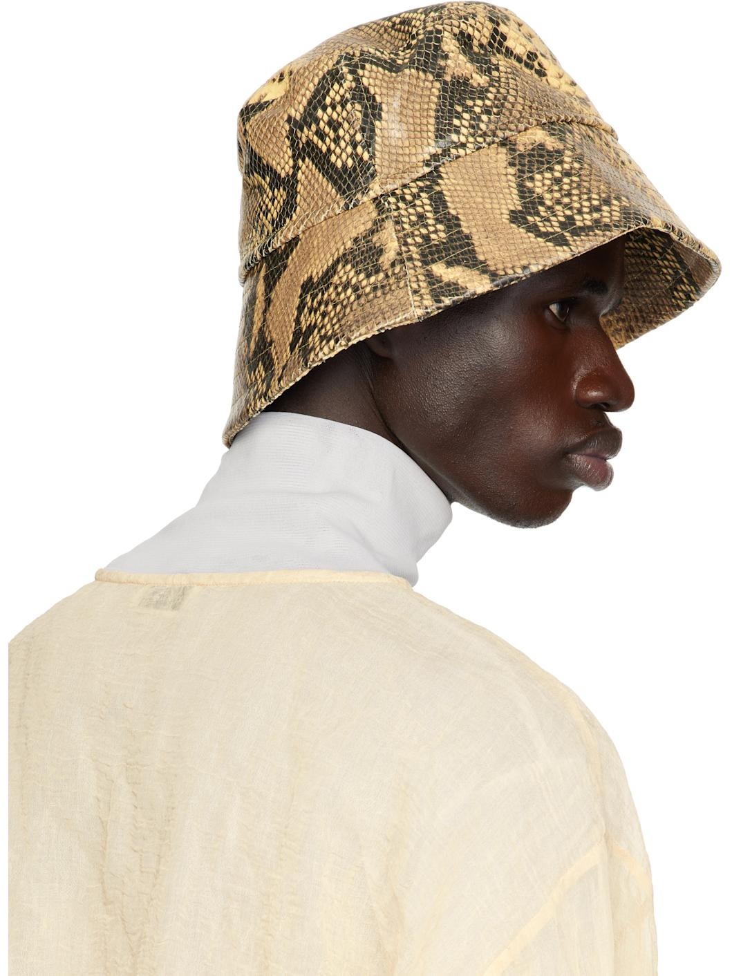Beige Leather Bucket Hat - 3
