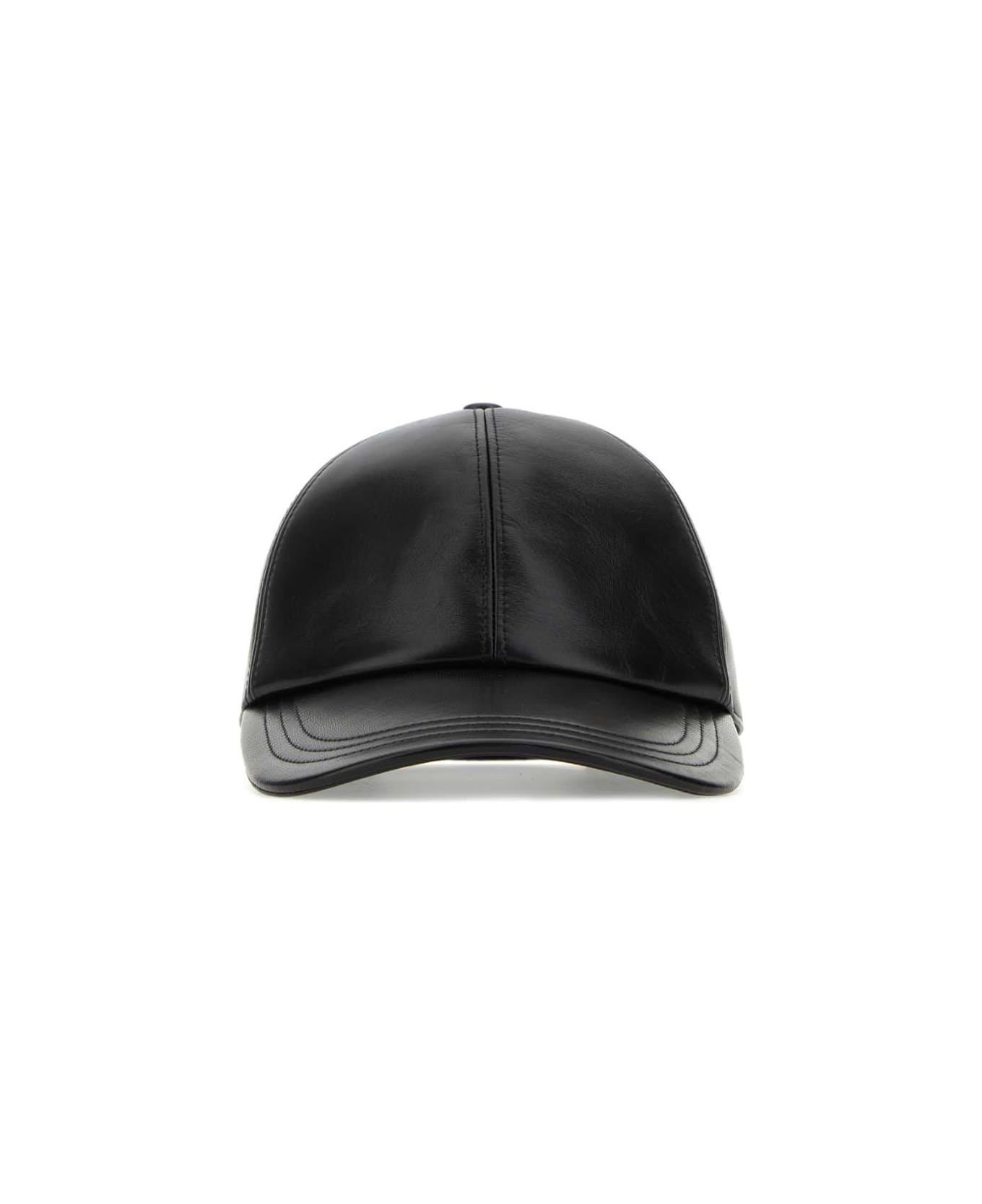 Black Nappa Leather Baseball Cap - 1