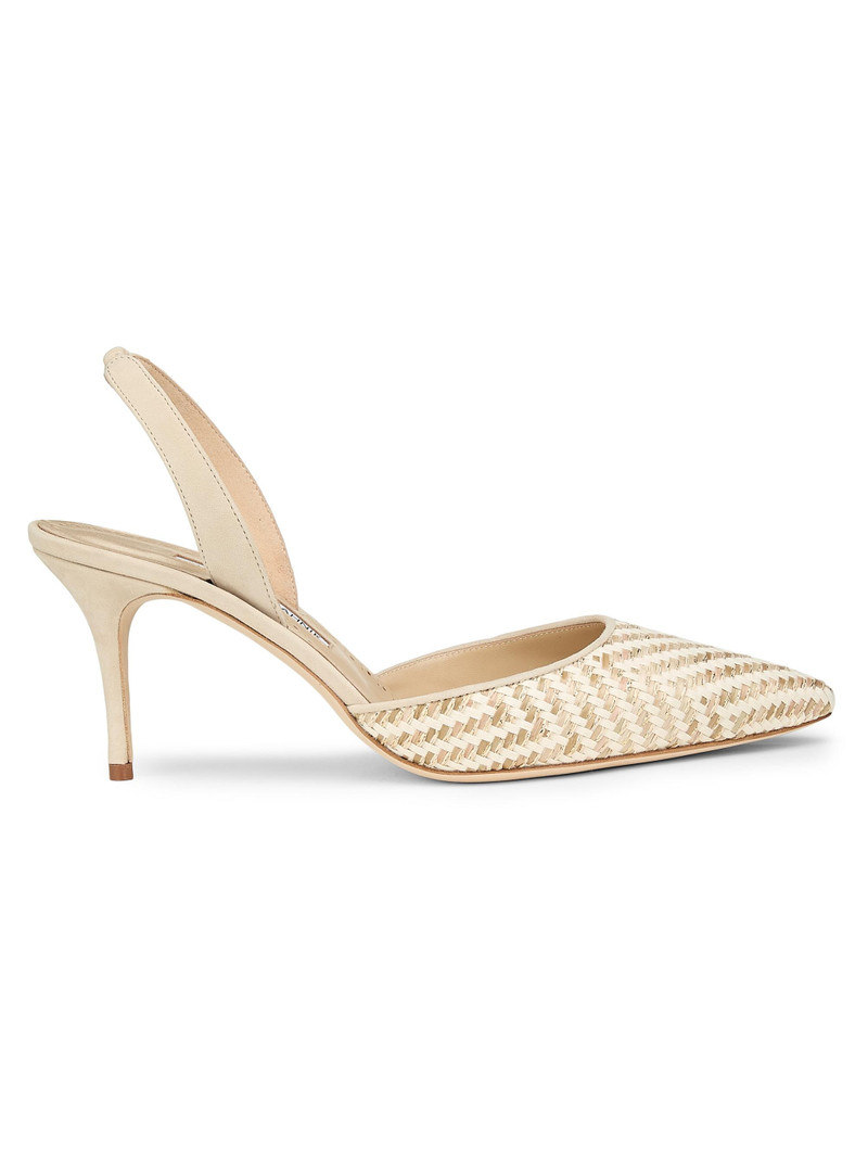 Women's 70MM Raffia Stiletto Slingback Pumps - Off White 1