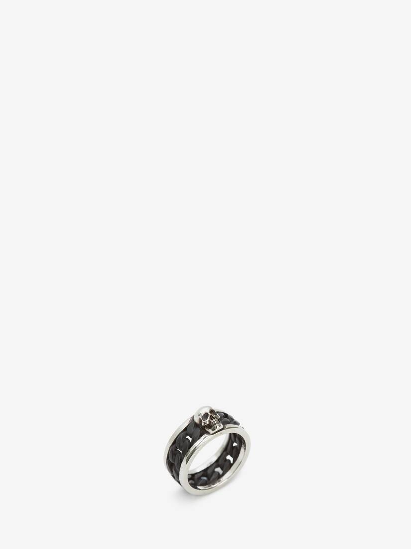 Bi-color Skull Chain Ring in Black/silver - 2