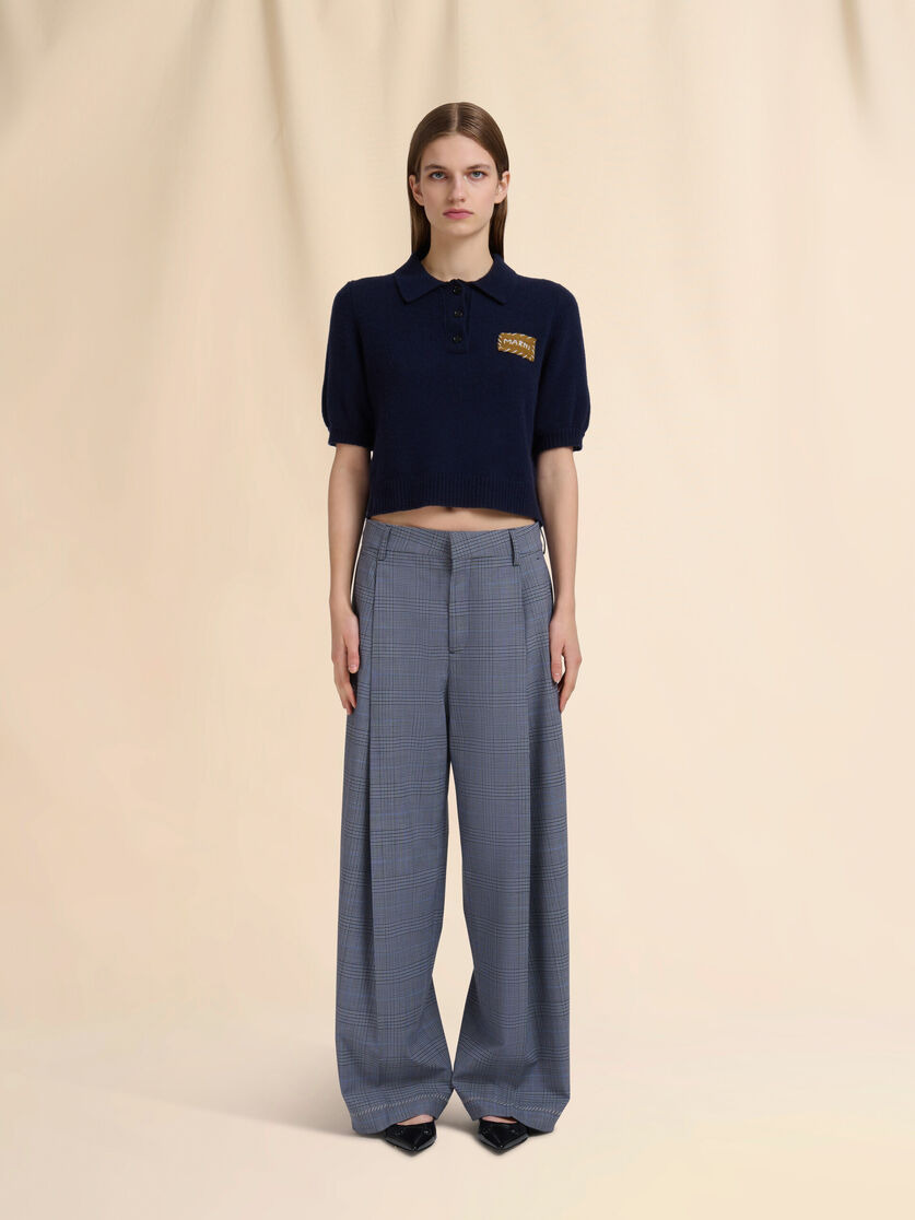 BLUE WOOL TROUSERS WITH PRINCE OF WALES CHECK - 2