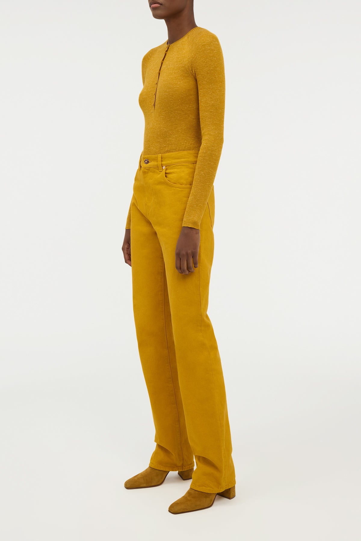 Anges Knit Henley in Golden Birch Cashmere Silk with Hemp - 4