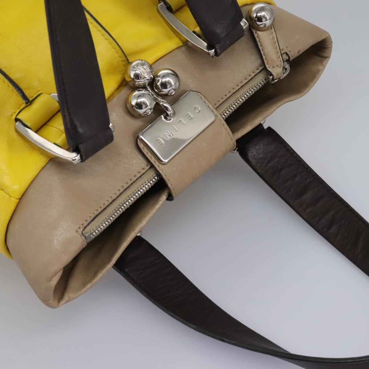 CELINE Hand Bag Leather Yellow Brown Silver - 6